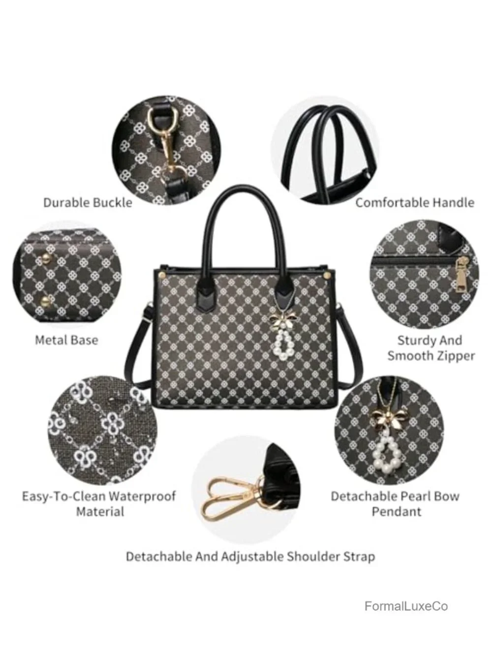 Women Satchel Handbag PU Leather Top Handle Shoulder Tote with Wallet Card